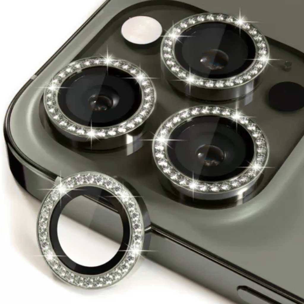 Película de Câmera com Strass Brilho para iPhone 11 a 16 – Proteção da Lente com Efeito Diamante