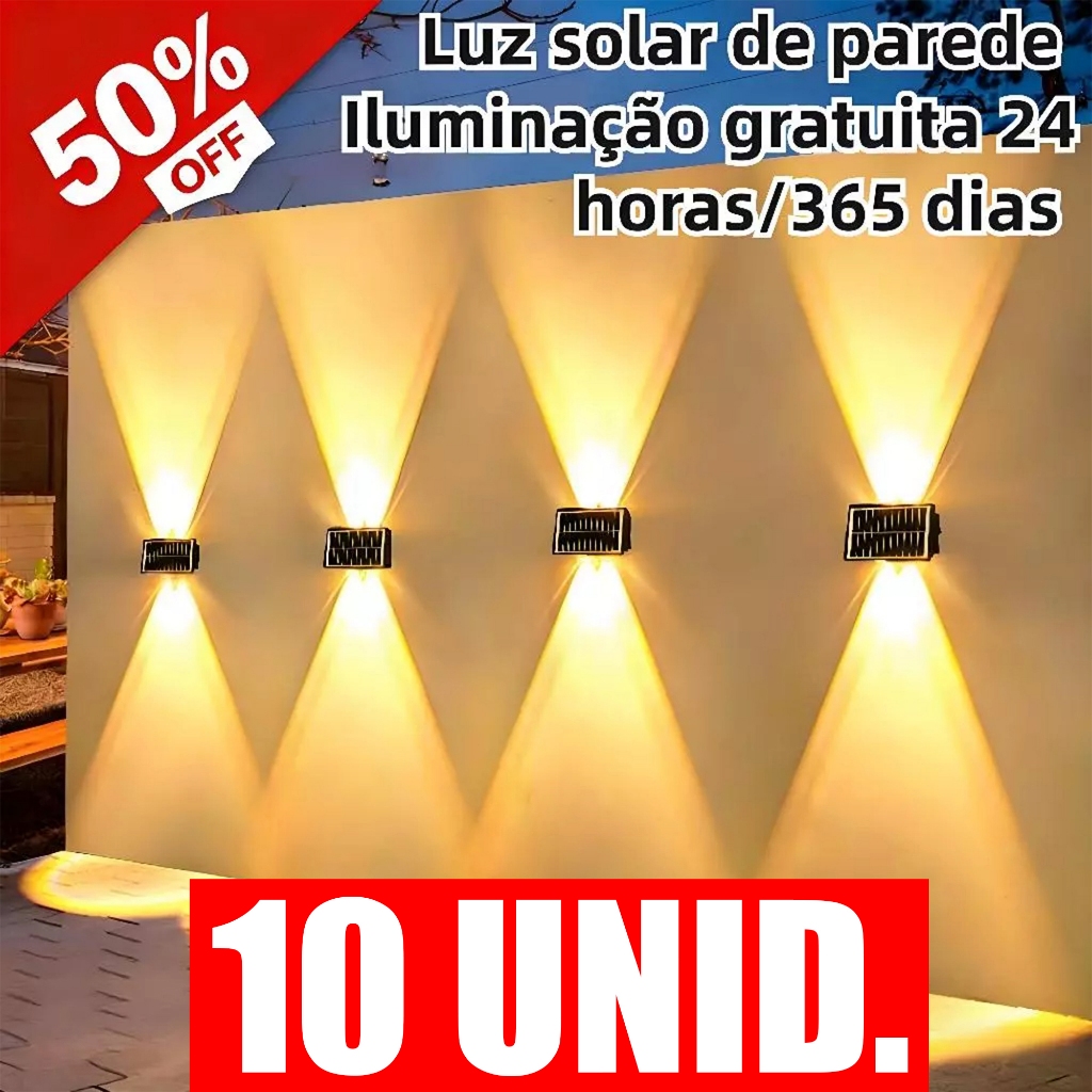 Até 10 Arandela de Parede Externa Solar LED,Ligar/Desligar Automático,Duração de 12h,à Prova d'Água,Luz Quente para Muro