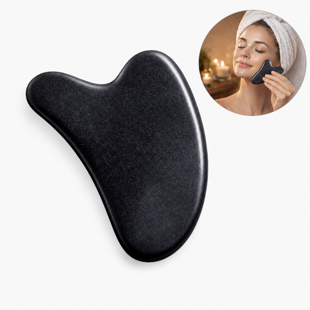 Placa Massageadora Facial Guasha Basalto Natural Anti-Idade Drenagem Facial Lifting Relaxamento