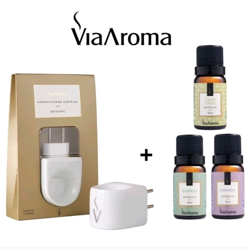 Difusor Aromatizador De Ambiente Elétrico Porcelana Original Bivolt +Essencia Via Aroma Escolha Seu Kit