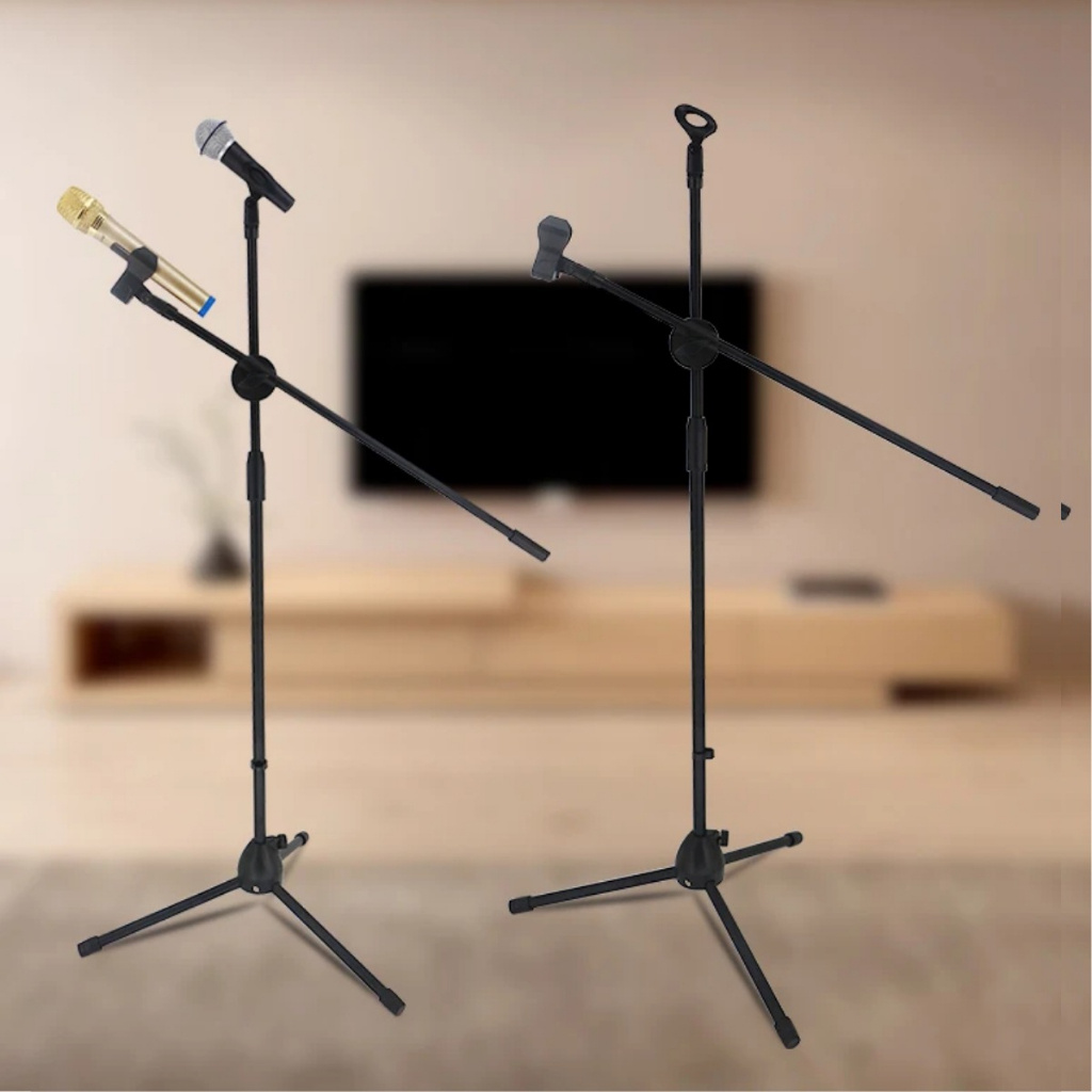 Pedestal Suporte Para Microfone, Com Trava, Regulagem, Cachimbo E Presilha Para Organizar Cabo